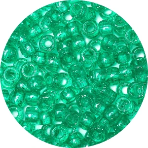 KOP138 Koraliki kandi oponki akryl 9mm pony bead zielone z brokatem 20szt