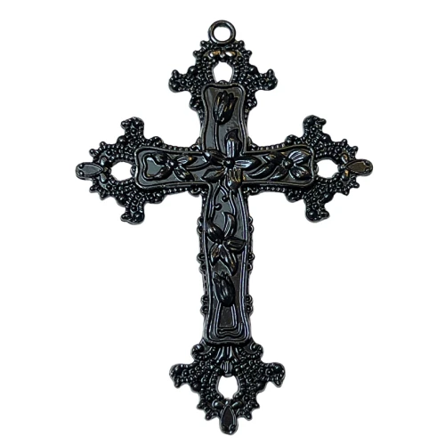 ZAW254 Zawieszka metalowa duża GOTYK krzyż kwiaty czarny alternative 1szt
