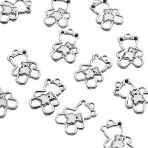 ZAW267 Zawieszki charm metalowe MIŚ misiu z misiem ramka 5szt