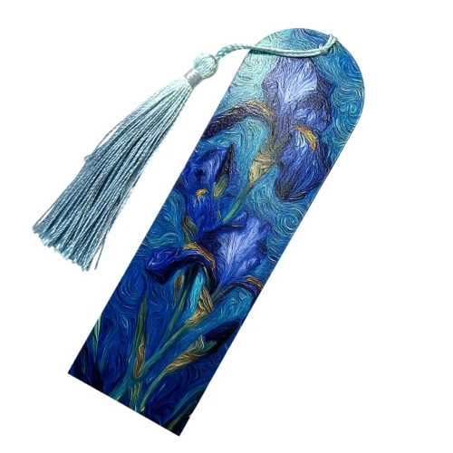 ZHM6 Zakładka do książki hand made druk UV styl van Gogh niebieskie irysy irys