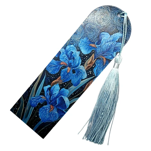 ZHM8 Zakładka do książki hand made druk UV styl van Gogh niebieskie irysy irys #2