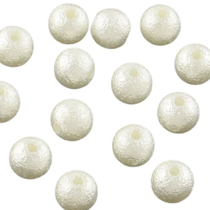 PER27 Koraliki akrylowe perłowe kulka gniecione crackle 6mm białe kremowe 30szt