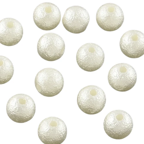 PER27 Koraliki akrylowe perłowe kulka gniecione crackle 6mm białe kremowe 30szt