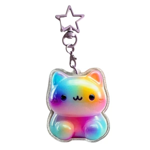 BHM16 Brelok breloczek akrylowy z brokatem Hand Made Kotek kot Rainbow cat 3d efekt