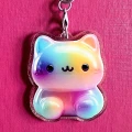BHM16 Brelok breloczek akrylowy z brokatem Hand Made Kotek kot Rainbow cat 3d efekt