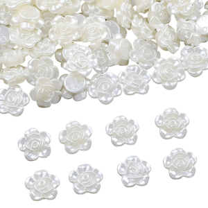 PER28 Koraliki akrylowe perłowe róża róże 12mm płaski spód białe kremowe 20szt