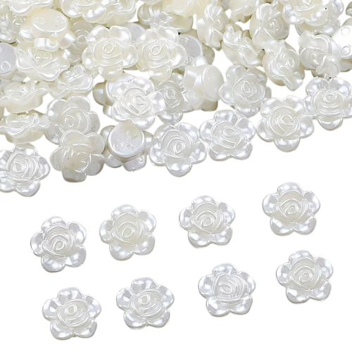 PER28 Koraliki akrylowe perłowe róża róże 12mm płaski spód białe kremowe 20szt