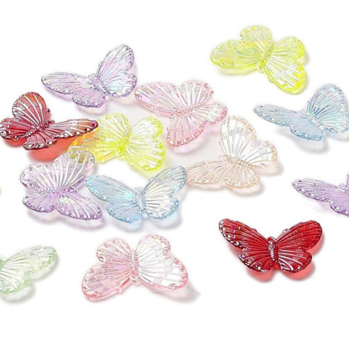 KOK191 Koraliki zawieszka MOTYL MOTYLKI kolorowe AB OPALIZUJĄCE 27mm 10szt