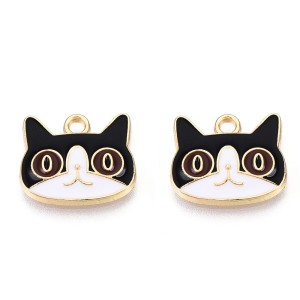 ZAW271 Zawieszki metalowe kot kotek czarny emalia do bransoletek 2szt