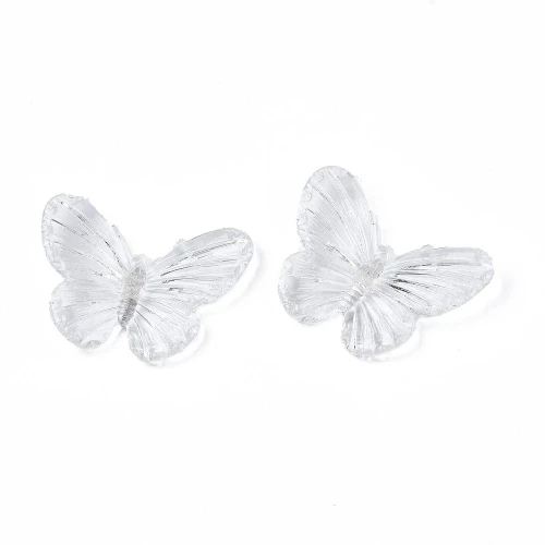 KOK192 Koraliki zawieszka MOTYL duże MOTYLKI clear przezroczyste 41mm 5szt