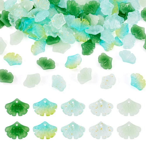KSZ77 Koraliki szklane lampwork liść miłorząb gingko biloba miks kolor 10szt