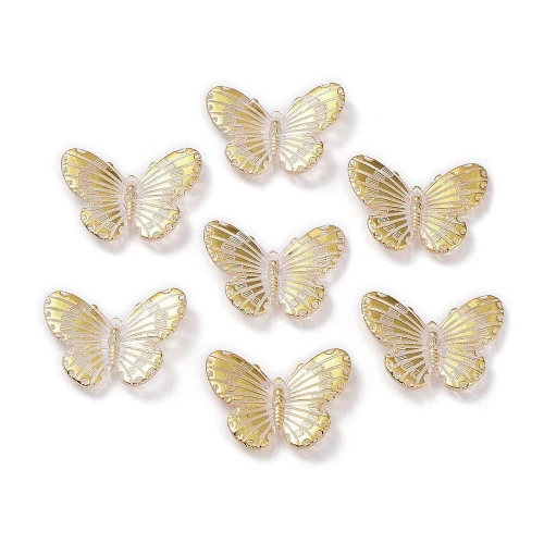 KOK195 Koraliki zawieszka MOTYL MOTYLKI kolorowe złocone złote 30mm 10szt