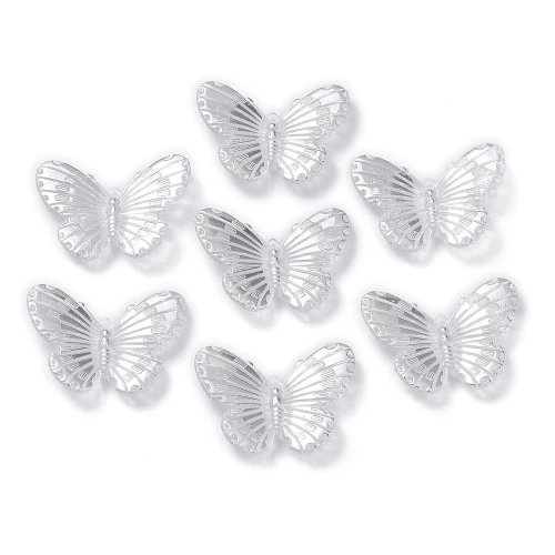KOK196 Koraliki zawieszka MOTYL MOTYLKI metaliczne srebrzone srebrne 30mm 10szt