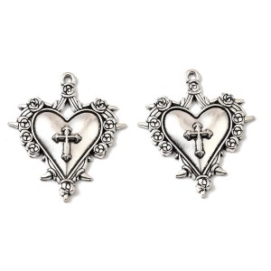 ZAW280 Zawieszka metalowa SERCE krzyż krzyżyk gotyk boho vintage 2szt 