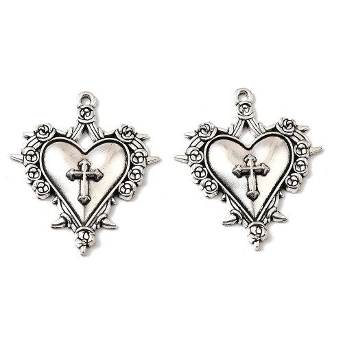 ZAW280 Zawieszka metalowa SERCE krzyż krzyżyk gotyk boho vintage 2szt