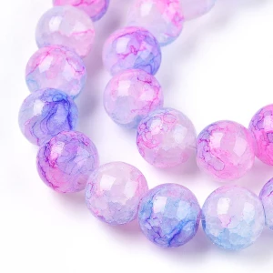 CRA6 Koraliki crackle pękane marmurek kule 8mm kulki szklane róż fiolet 20szt