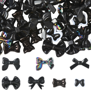 KOK197 Koraliki akrylowe KOKARDKA kokardki MIX wzorów zestaw 7szt czarne 