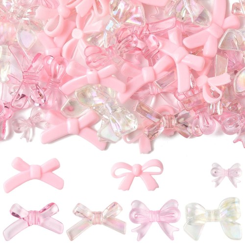 KOK199 Koraliki akrylowe KOKARDKA kokardki MIX wzorów zestaw 7szt różowe