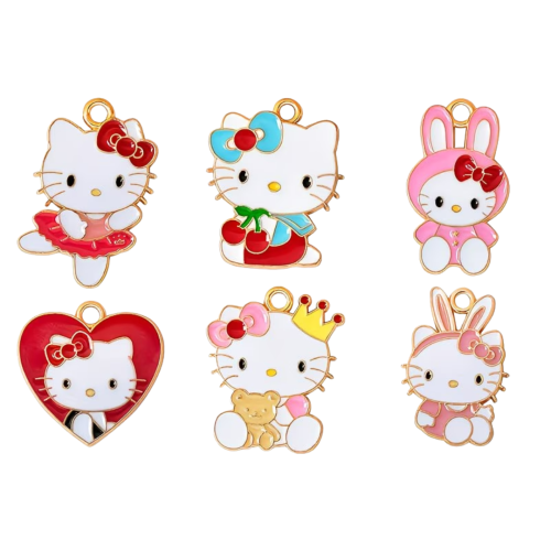 ZAW290 Zawieszki metalowe Hello Kitty kotek do bransoletek 6szt