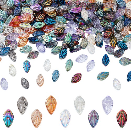 KSZ31 Koraliki szklane listki liść LIŚCIE miks opalizujące galwanizowane 20szt