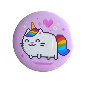 PRZ91 Przypinka button badzik Kotek rainbow jednorożec pixel art 58mm L