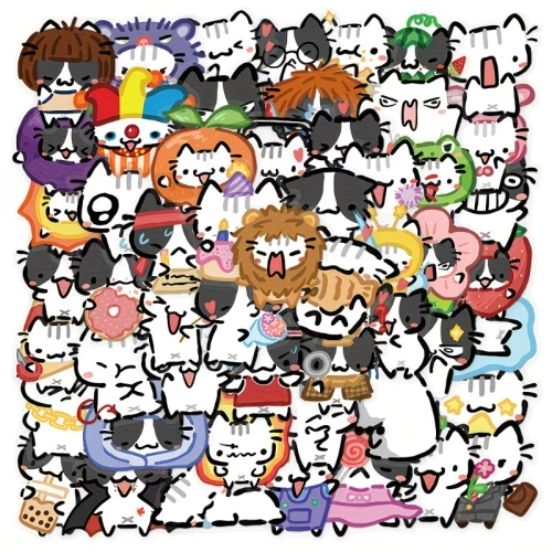 W252 Naklejki STICKER WLEPY PRZEZROCZYSTE koty kotki Basiilleaf cat do żywicy 54szt