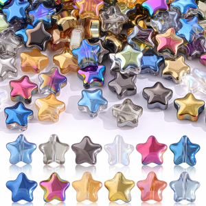 KG12 Koraliki szklane gwiazdki opalizujące 30szt kolorowe miks piękne