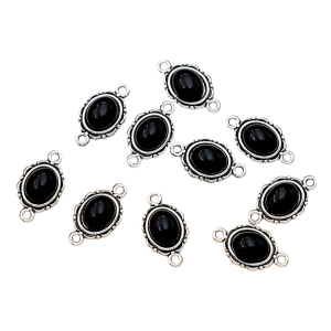 ZAW296 Zawieszki przekładki metalowe łącznik owal kamea czarna 5szt