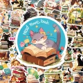 W254 Naklejki laminowane WLEPY wlepki kotek kotki books czytanie książki 50szt