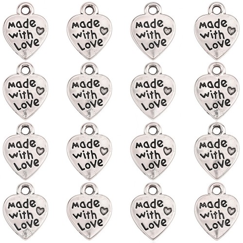 ZAW305 Zawieszki metalowe MADE WITH LOVE znacznik metka stare srebro 10szt