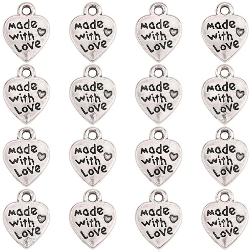 ZAW305 Zawieszki metalowe MADE WITH LOVE znacznik metka stare srebro 10szt
