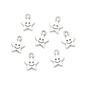 ZAW307 Zawieszki charm metalowe GWIAZDKA gwiazdki minka uśmiech 10szt