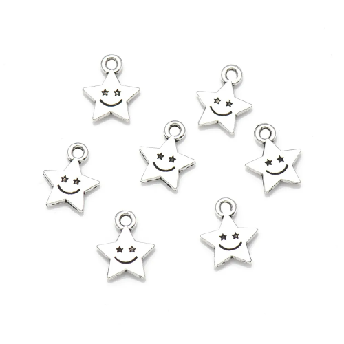 ZAW307 Zawieszki charm metalowe GWIAZDKA gwiazdki minka uśmiech 10sz