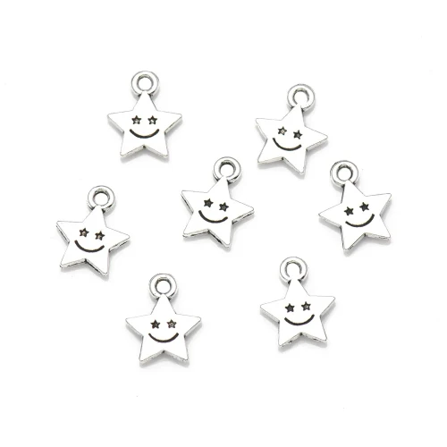 ZAW307 Zawieszki charm metalowe GWIAZDKA gwiazdki minka uśmiech 10sz