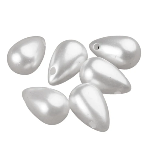 PER39 Koraliki akrylowe perłowe kropla łezka 13mm bałe coquette 10szt