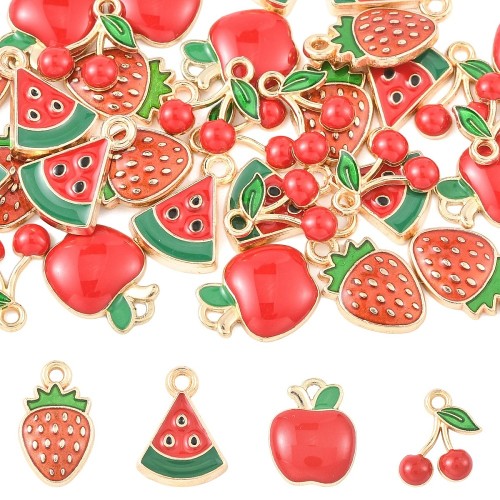 ZAW310 Zawieszki metalowe OWOCE owoc truskawka wisienki emaliowane mix 4szt