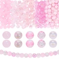 CRA7 Koraliki crackle pękane marmurek kule 8mm kulki szklane róż mix 50szt