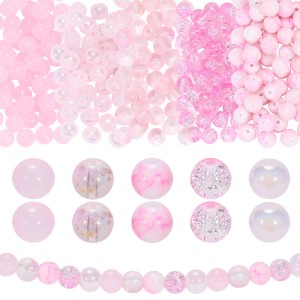 CRA7 Koraliki crackle pękane marmurek kule 8mm kulki szklane róż mix 50szt