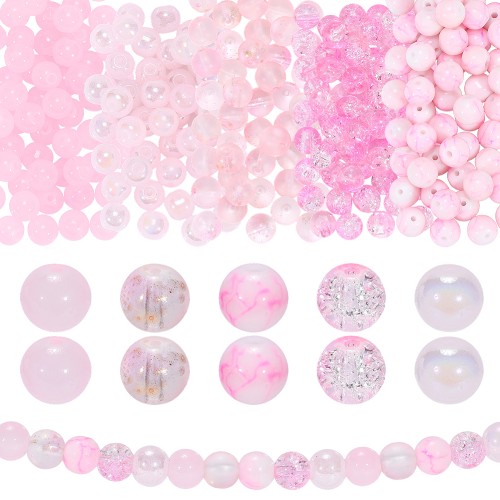 CRA7 Koraliki crackle pękane marmurek kule 8mm kulki szklane róż mix 50szt