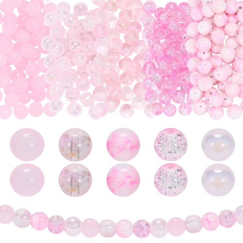 CRA7 Koraliki crackle pękane marmurek kule 8mm kulki szklane róż mix 50szt