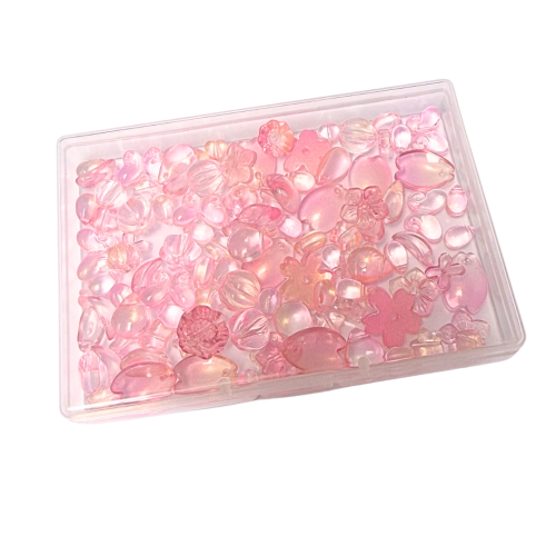 KSZ92 Koraliki szklane BOX zestaw 100szt opalizujące AB różowe mix