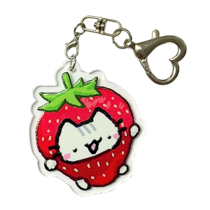 BHM19 Brelok breloczek akrylowy 12cm Hand Made Basilleaf cat kotek truskawka