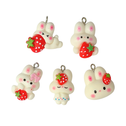 ZAW313 Zawieszka żywica jellycat królik truskawka zwierzątka cute miks 5szt
