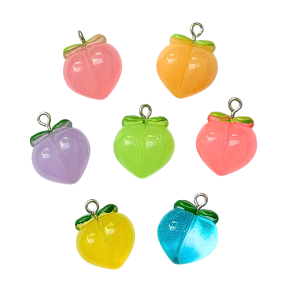 ZAW314 Zawieszki duża akrylowa brzoskwinia kolorowe do bransoletek MIX 6szt owoc