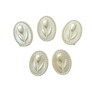 PER40 Koraliki akrylowe perłowe kamea tulipan owal 15mm białe coquette 5szt