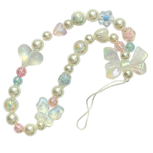 ST23 Smycz zawieszka brelok do telefonu motylek perły serduszko kawaii