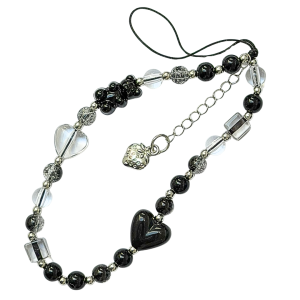 ST25 Smycz zawieszka brelok do telefonu motylek perły serduszko kawaii czarna