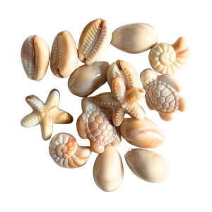 KOK210 Koraliki BOHO MORSKIE OCEAN rybka muszle rozgwiazda muszelka miks 10szt