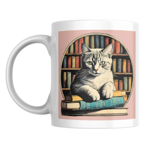 KB2 Biały kubek ceramiczny z uchem SZARY KOT 330ml 