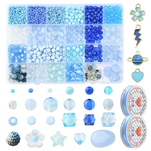 Duży zestaw NIEBIESKI morski OCEAN koraliki + zawieszki do biżuterii